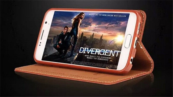 Pink Echt Leder Book Tasche Kreditkarten Galaxy S6 Edge +