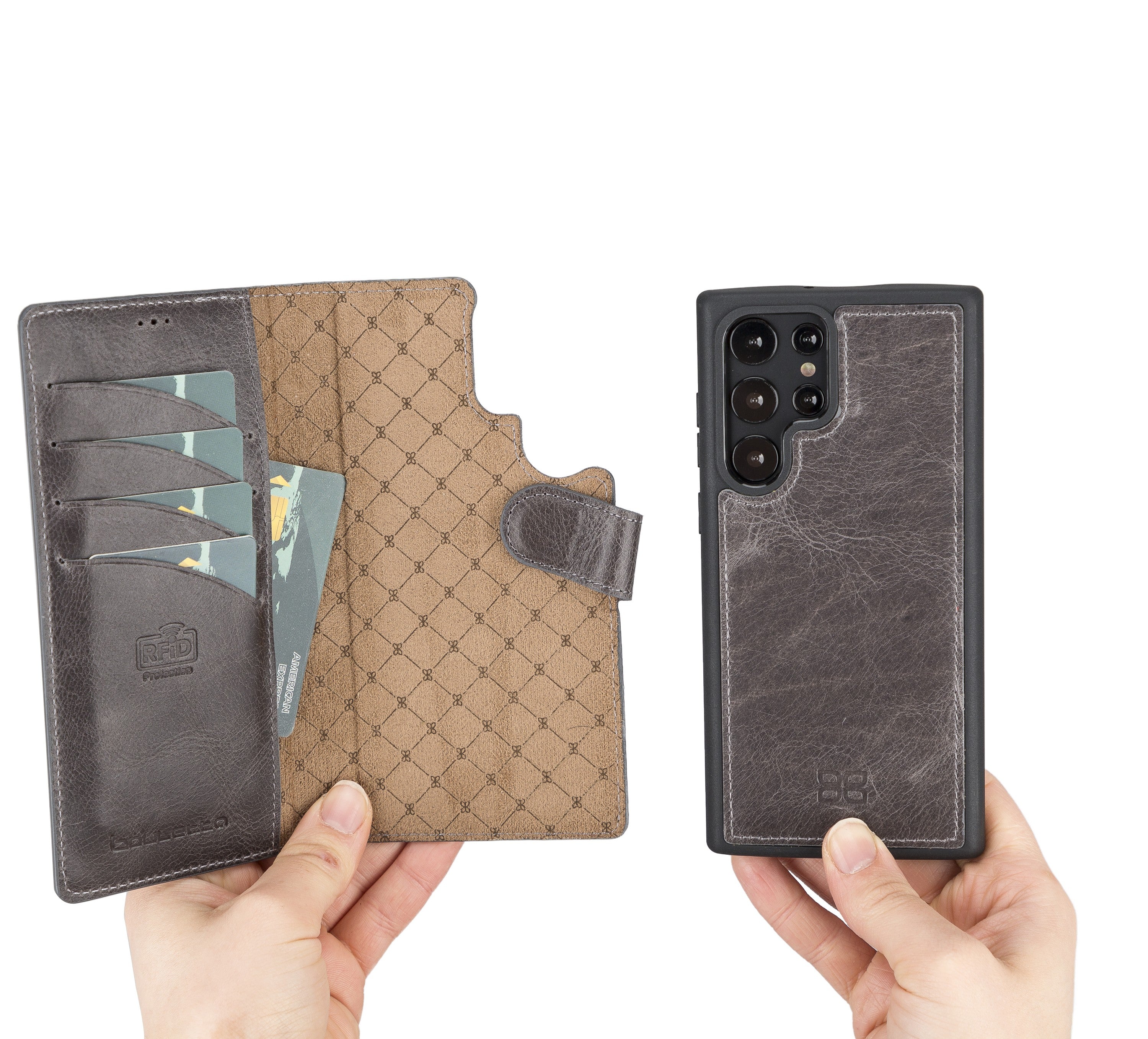 BOULETTA MAGNETISCH ABNEHMBARE LEDERHÜLLE FÜR SAMSUNG GALAXY S22 Ultra - Grau