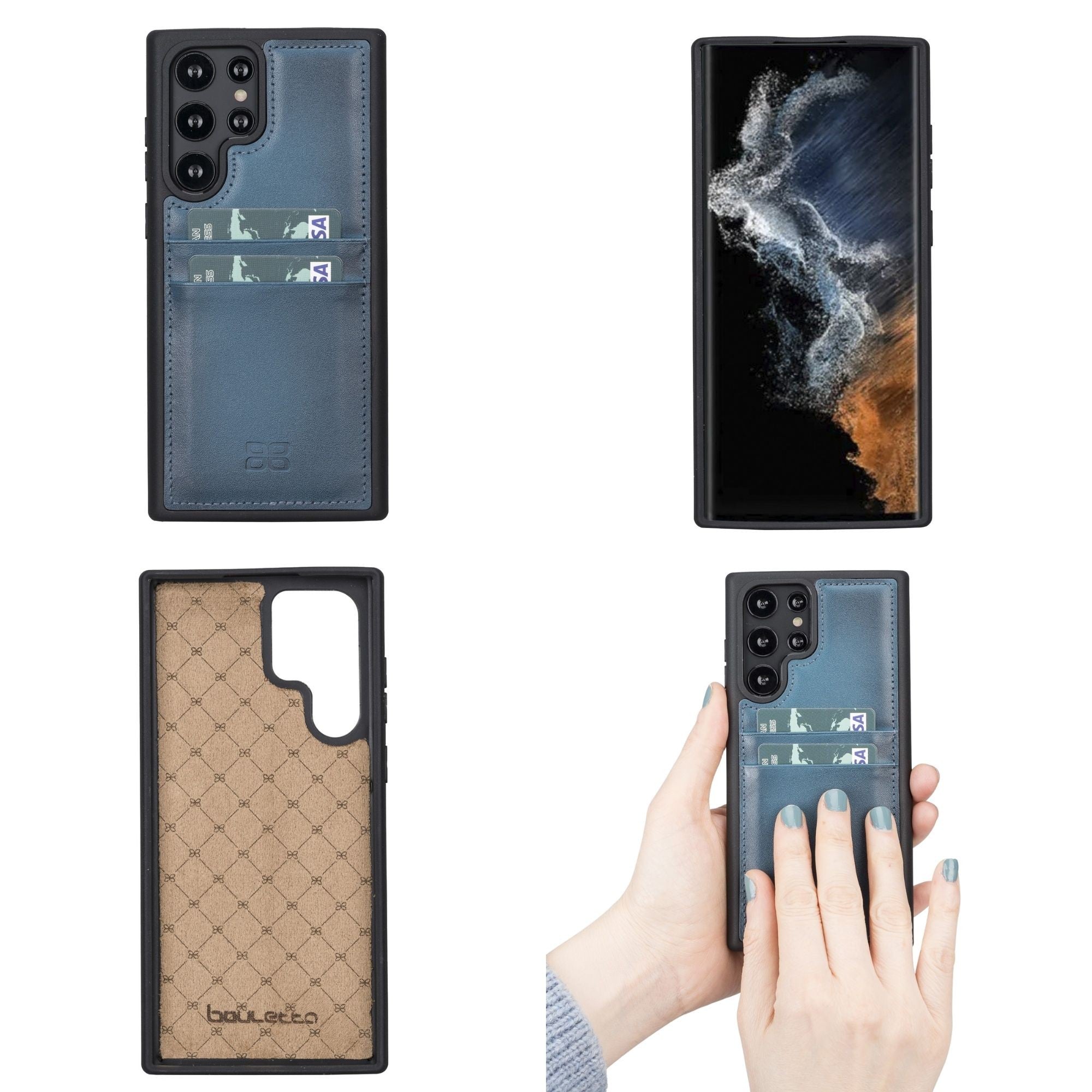 BOULETTA FLEX COVER LEDERHÜLLE MIT KARTENFACH FÜR SAMSUNG GALAXY S22 Ultra - Blau