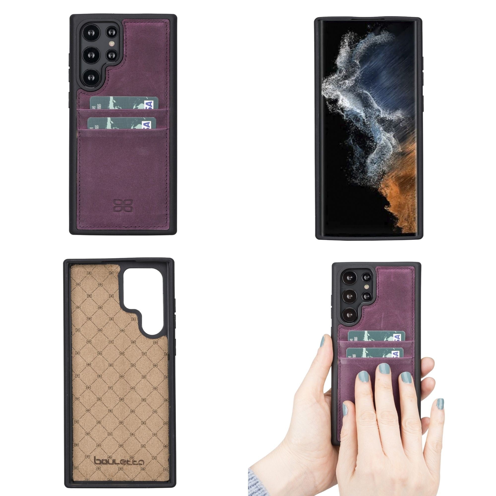 BOULETTA FLEX COVER LEDERHÜLLE MIT KARTENFACH FÜR SAMSUNG GALAXY S22 Ultra - Lila