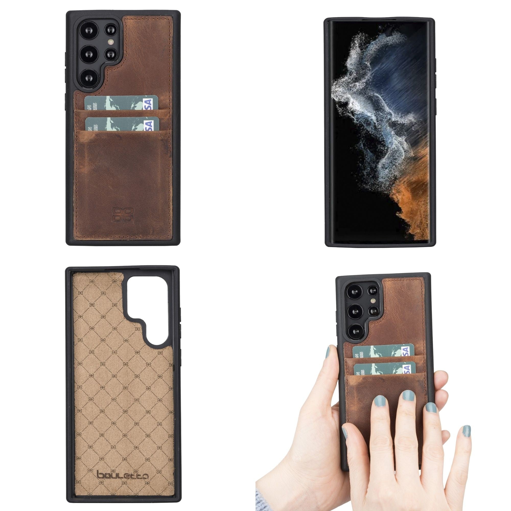 BOULETTA FLEX COVER LEDERHÜLLE MIT KARTENFACH FÜR SAMSUNG GALAXY S22 Ultra - Antikbraun
