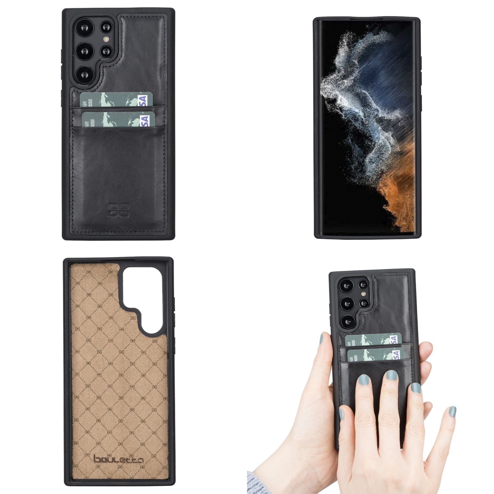 BOULETTA FLEX COVER LEDERHÜLLE MIT KARTENFACH FÜR SAMSUNG GALAXY S22 Ultra - Schwarz