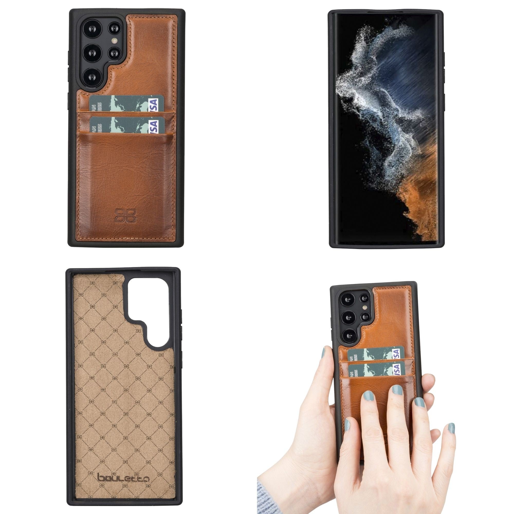 BOULETTA FLEX COVER LEDERHÜLLE MIT KARTENFACH FÜR SAMSUNG GALAXY S22 Ultra - Tan