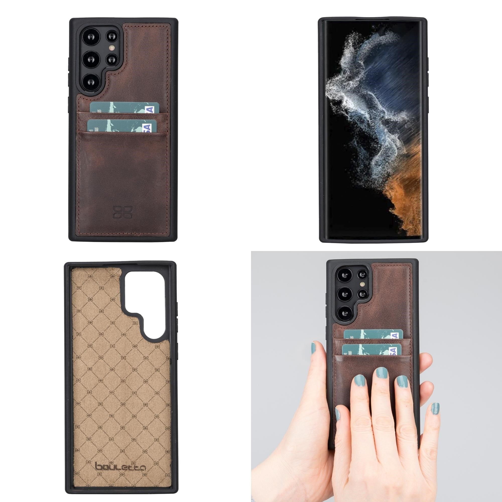 BOULETTA FLEX COVER LEDERHÜLLE MIT KARTENFACH FÜR SAMSUNG GALAXY S22 Ultra - Dunkelbraun