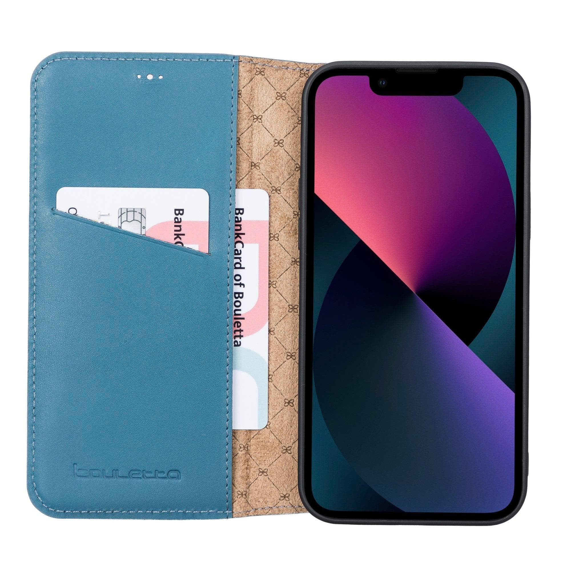 iPhone 13 Slim Wallet Handyhülle aus Leder mit RFID-Blocker - Blau