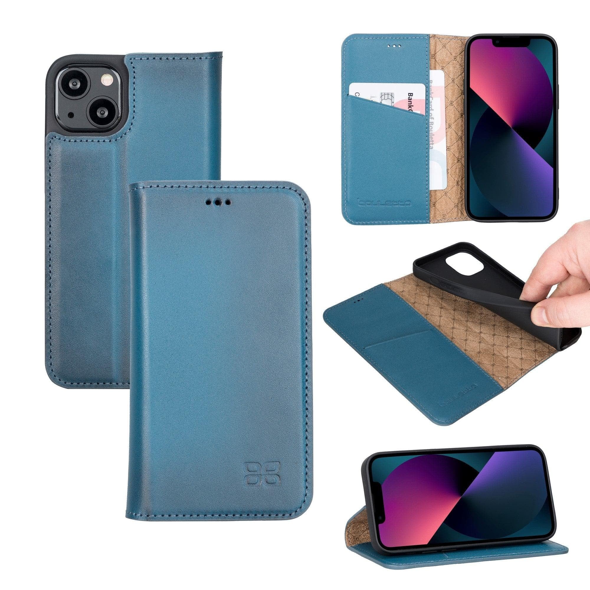 iPhone 13 Slim Wallet Handyhülle aus Leder mit RFID-Blocker - Blau