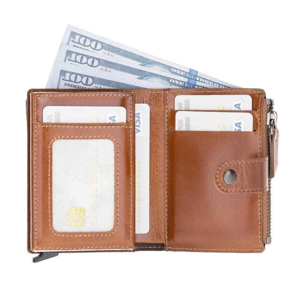 RFID Kartenhalter mit Münzfach Echt Leder Rustic Tan