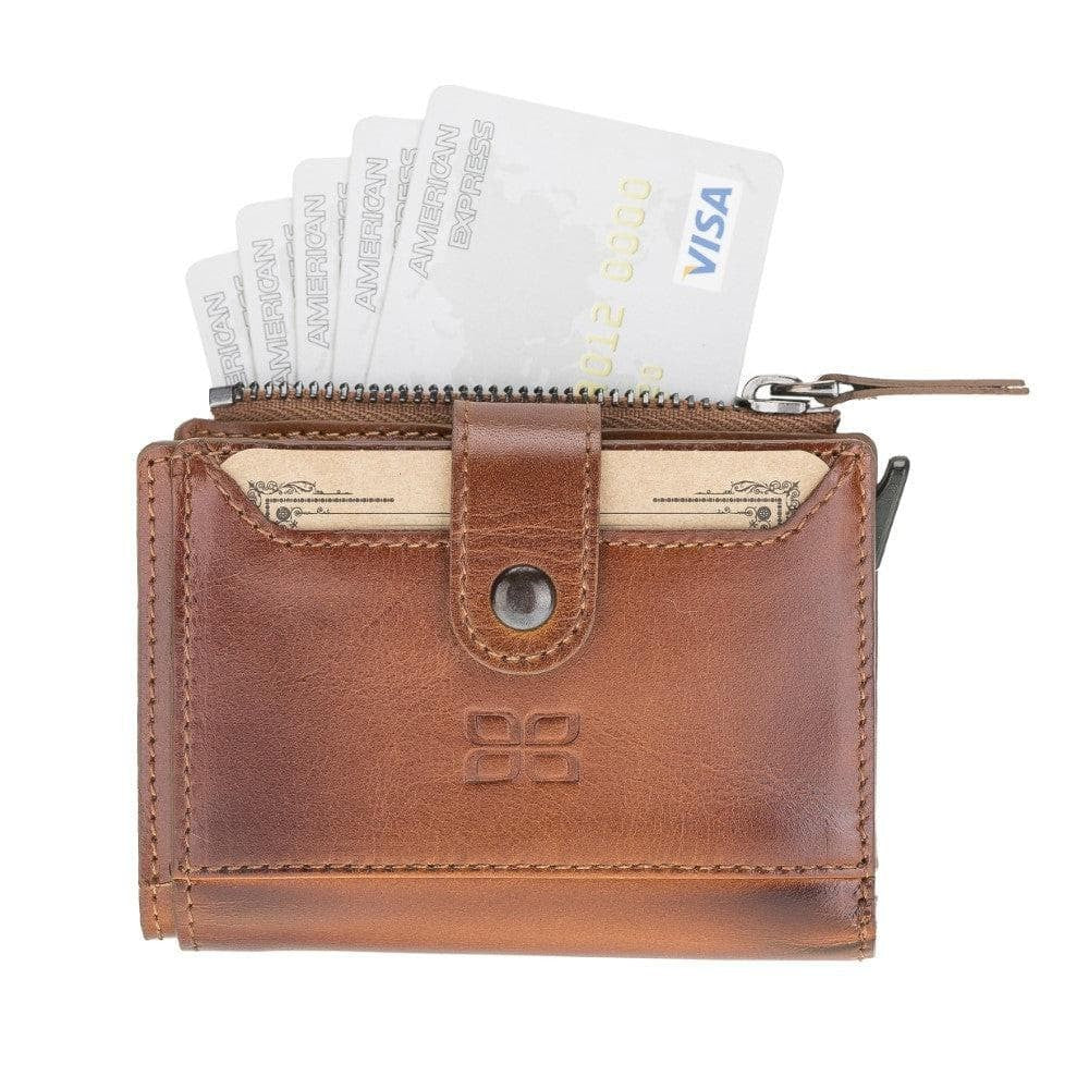 RFID Kartenhalter mit Münzfach Echt Leder Rustic Tan