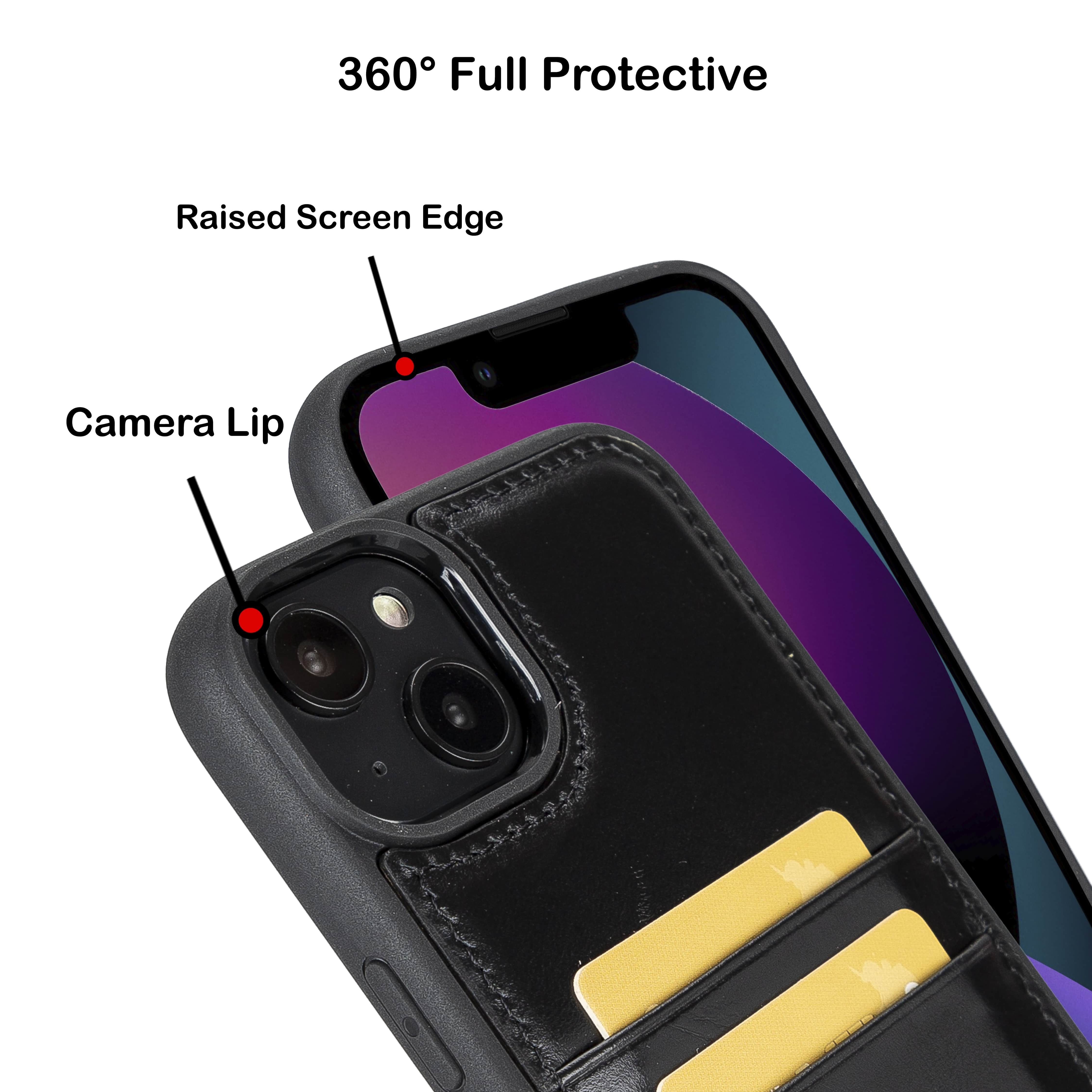 iPhone 14 Plus Bouletta Flex Cover Back Leder Case mit Kartenfach - Schwarz
