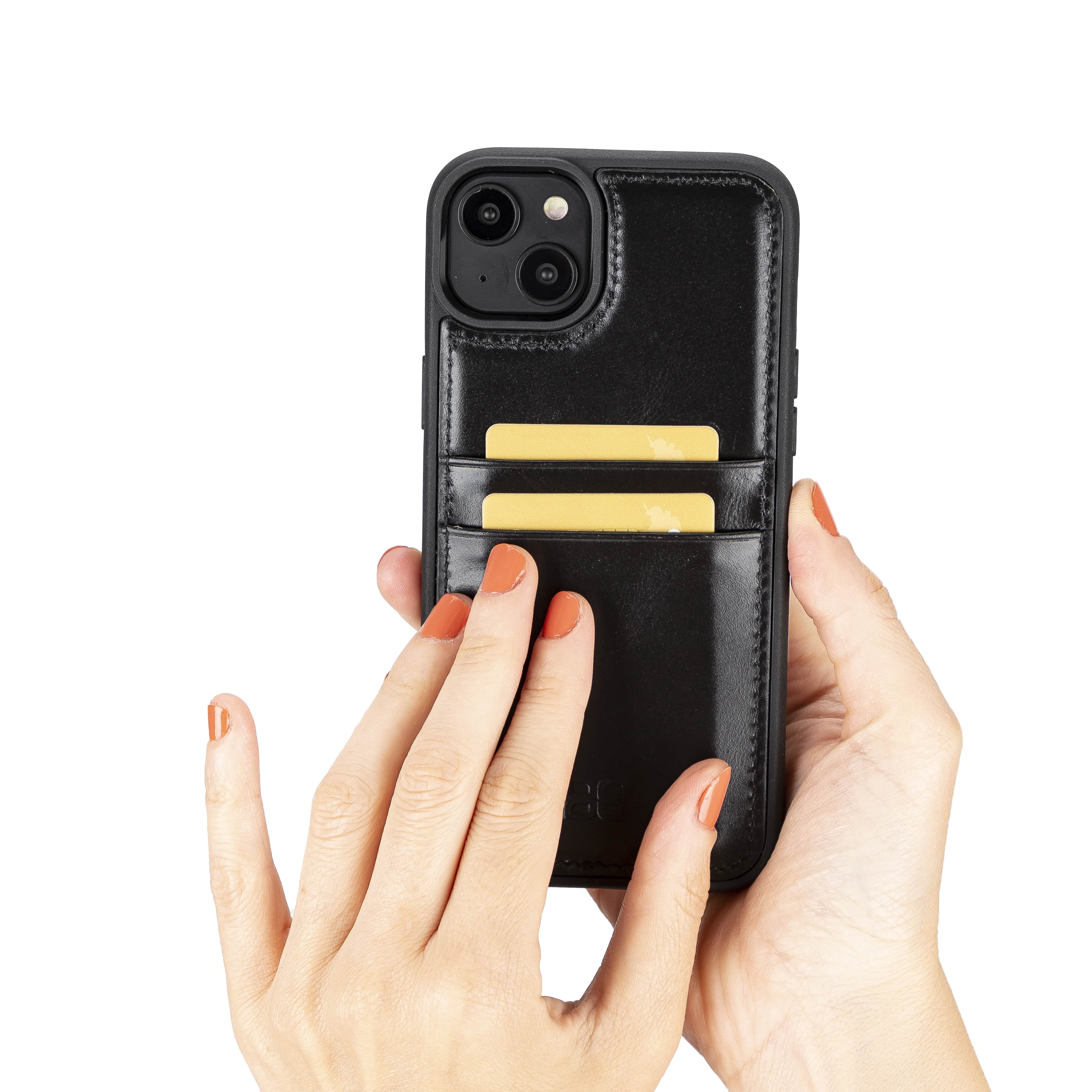 iPhone 14 Plus Bouletta Flex Cover Back Leder Case mit Kartenfach - Schwarz