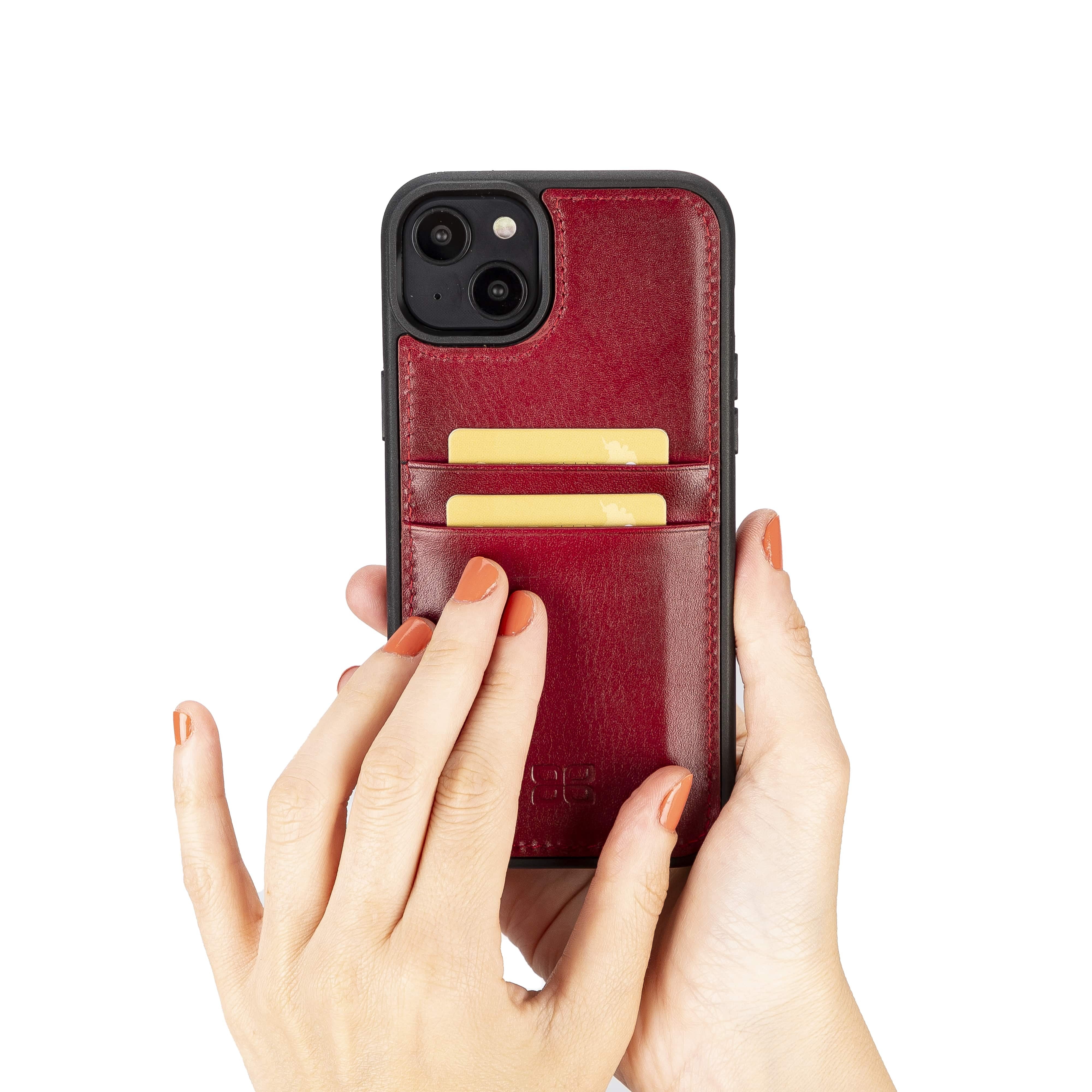 iPhone 14 Plus Bouletta Flex Cover Back Leder Case mit Kartenfach - Rot