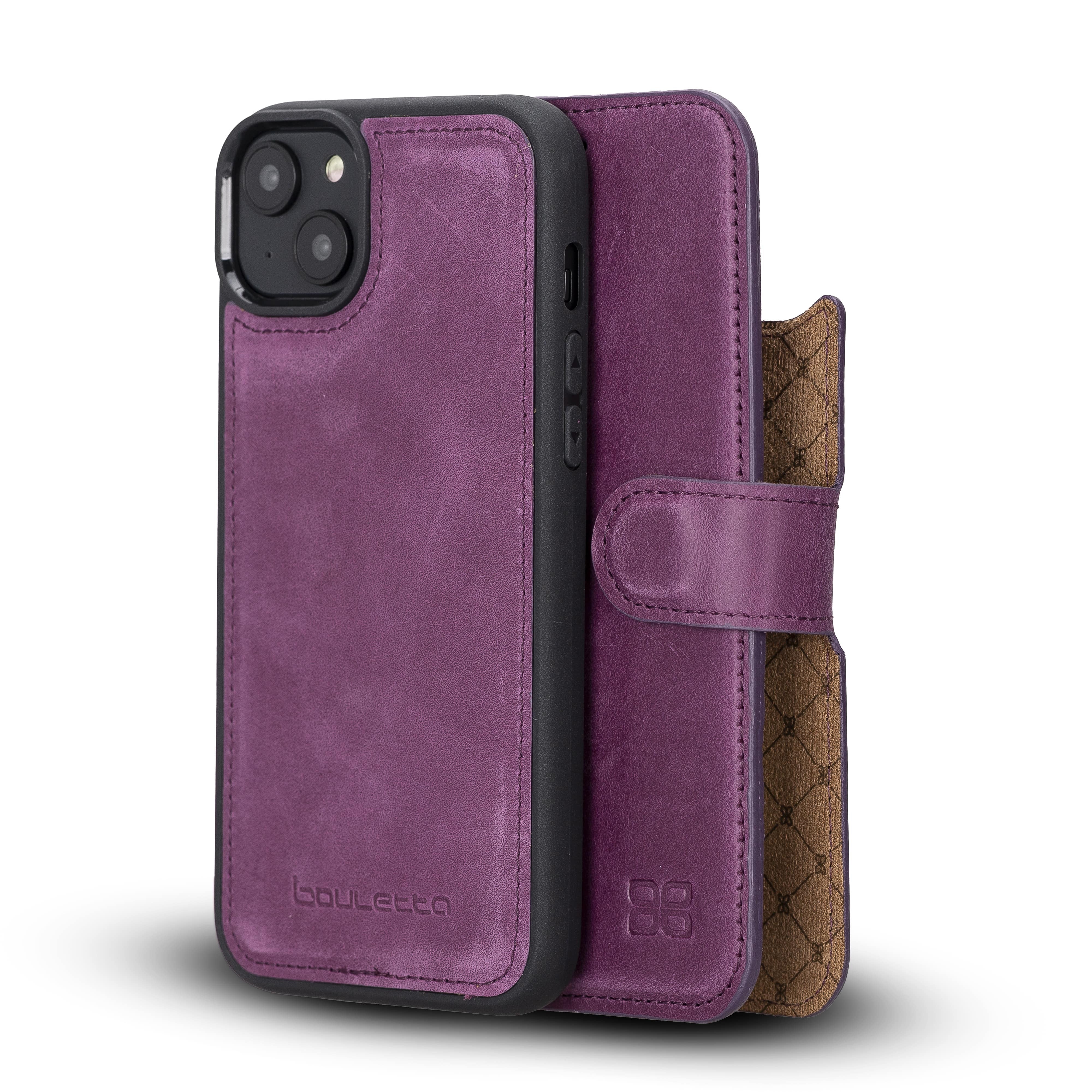 iPhone 14 Plus Magnetische abnehmbare Handyhülle aus Leder mit RFID-Blocker Lila