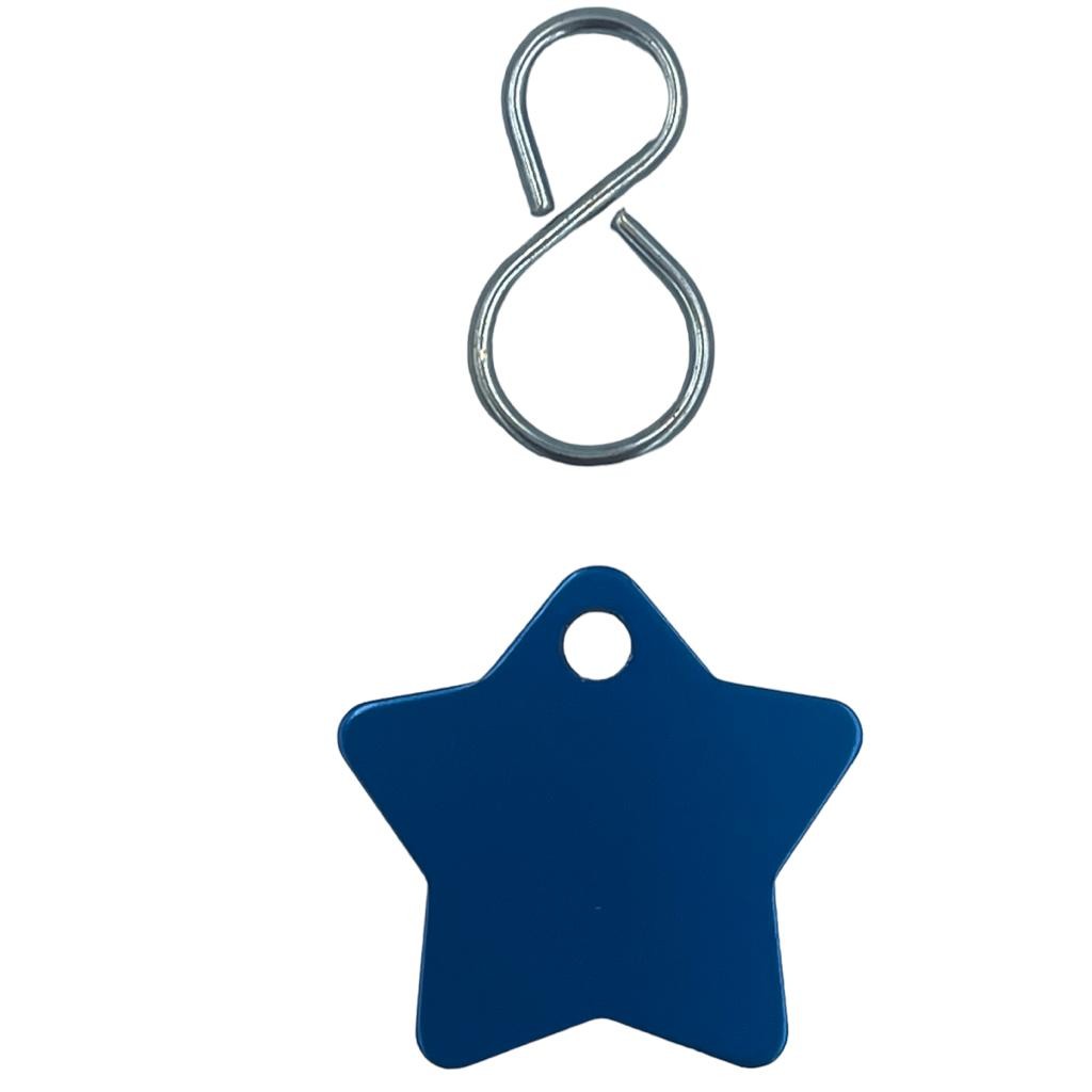 Hundemarken Knochen Metall Stern Blau (Auf Wunsch mit Gravur)