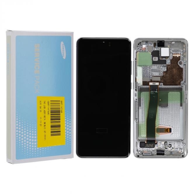 Samsung Galaxy S20 Ultra G988F / S20 Ultra 5G G988B LCD Display mit Rahmen + Frontkamera, Cloud White