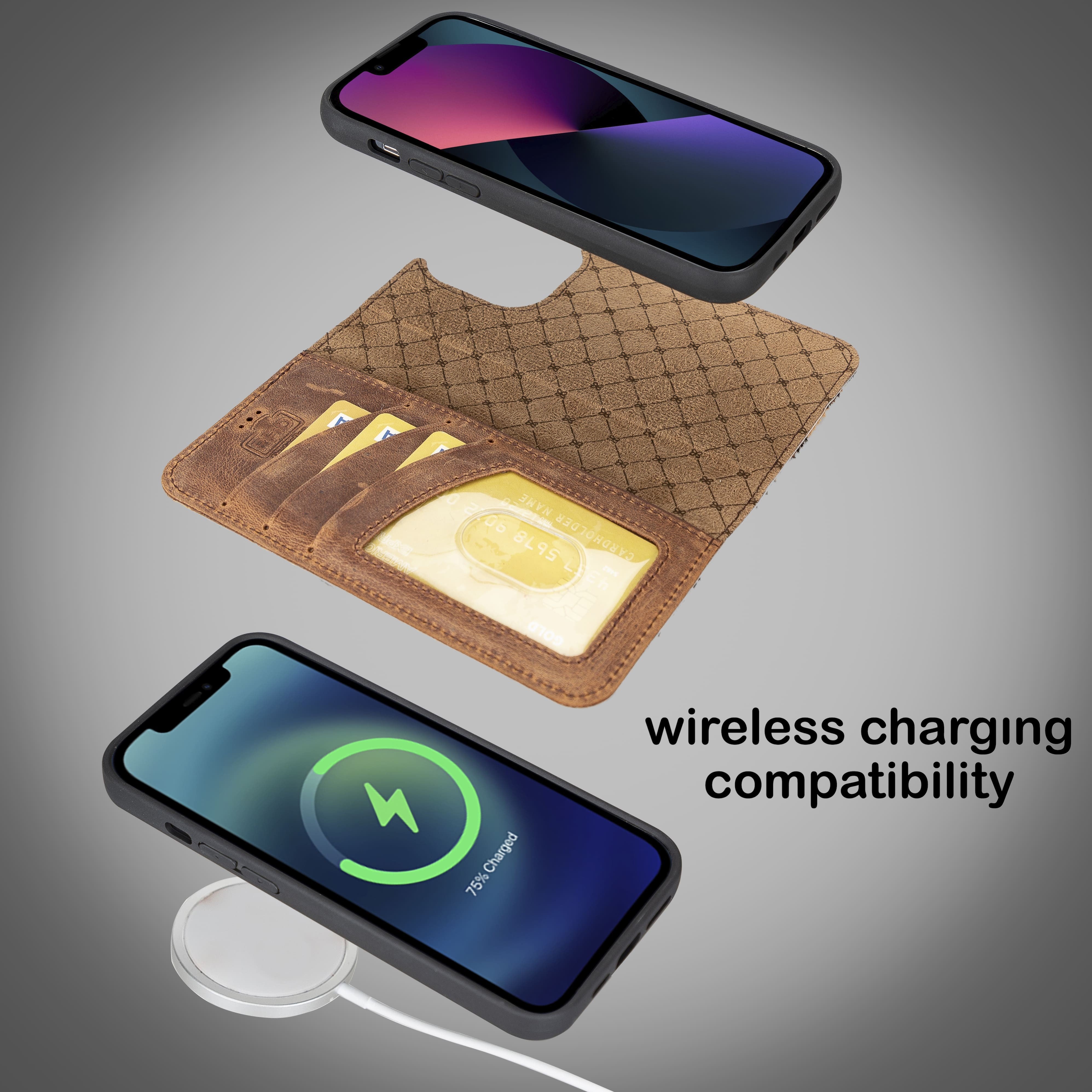 iPhone 14 Plus Magnetische abnehmbare Handyhülle aus Leder mit RFID-Blocker - Leopard