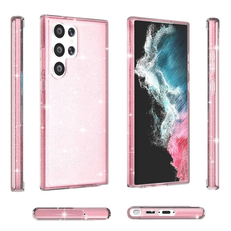 Samsung Galaxy S23 Ultra Silikon Glitzer Transparent Pink Case