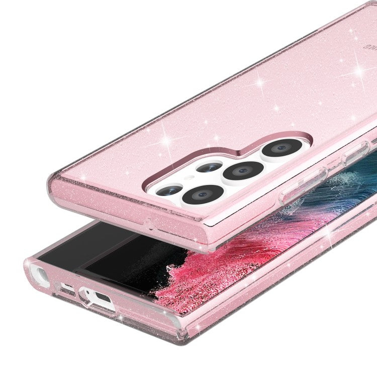 Samsung Galaxy S23 Ultra Silikon Glitzer Transparent Pink Case