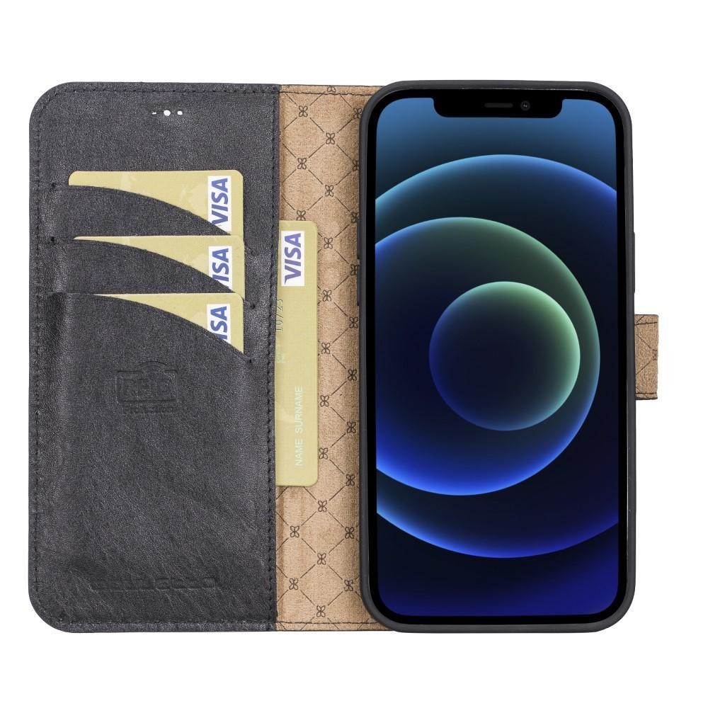 Bouletta Magnetische abnehmbare Handyhülle aus Leder mit RFID-Blocker für iPhone 15 Pro Schwarz