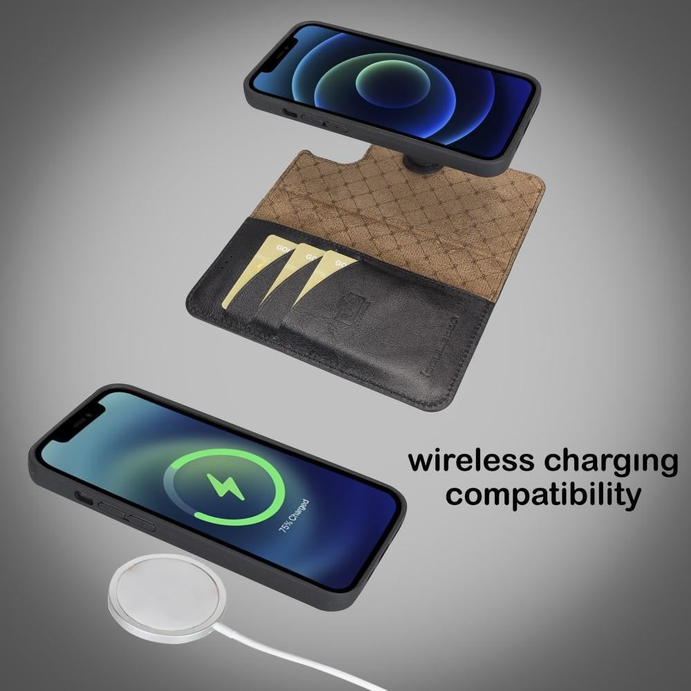 Bouletta Magnetische abnehmbare Handyhülle aus Leder mit RFID-Blocker für iPhone 15 Pro Schwarz