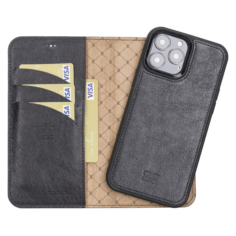 Bouletta Magnetische abnehmbare Handyhülle aus Leder mit RFID-Blocker für iPhone 15 Pro Schwarz