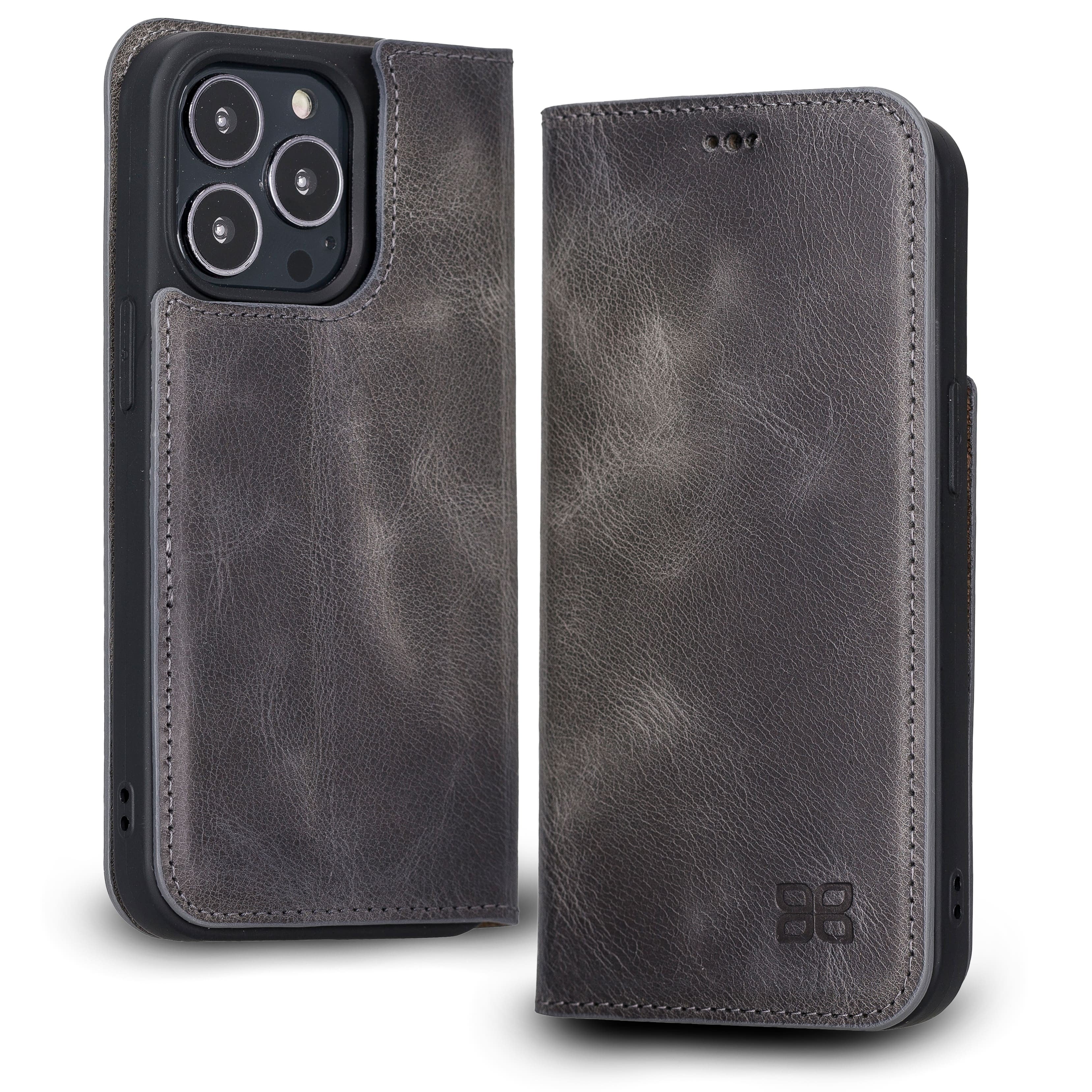 iPhone 13 Pro Max Bouletta Brooks Leder Slim Etui Grau