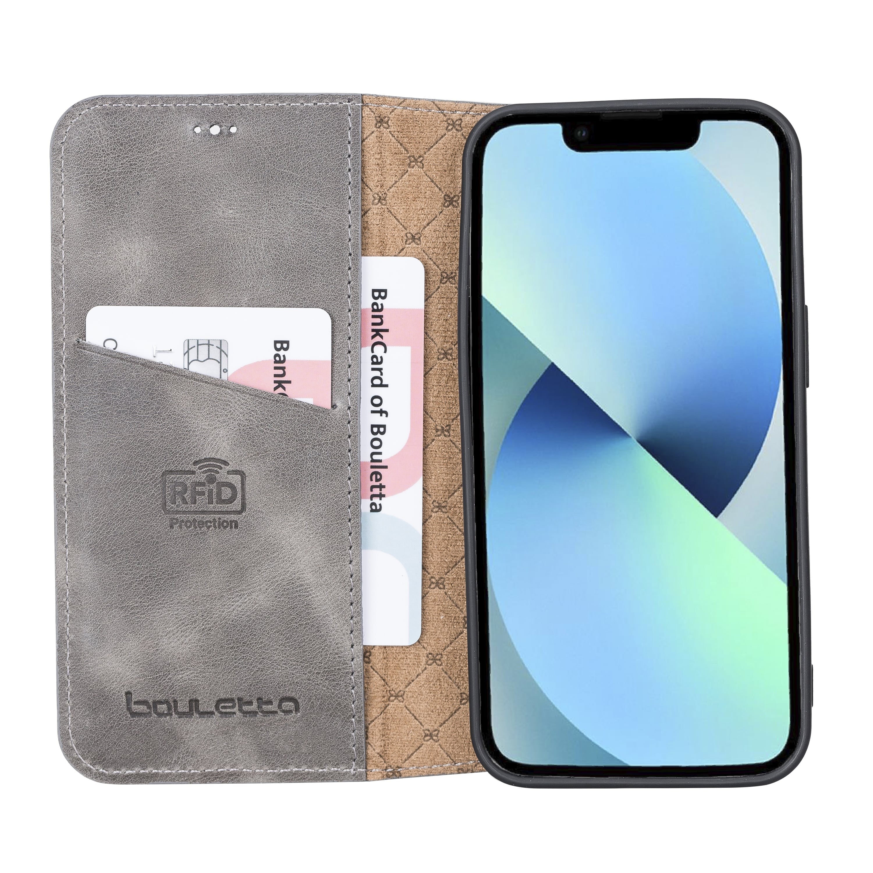 iPhone 13 Pro Max Bouletta Brooks Leder Slim Etui Grau