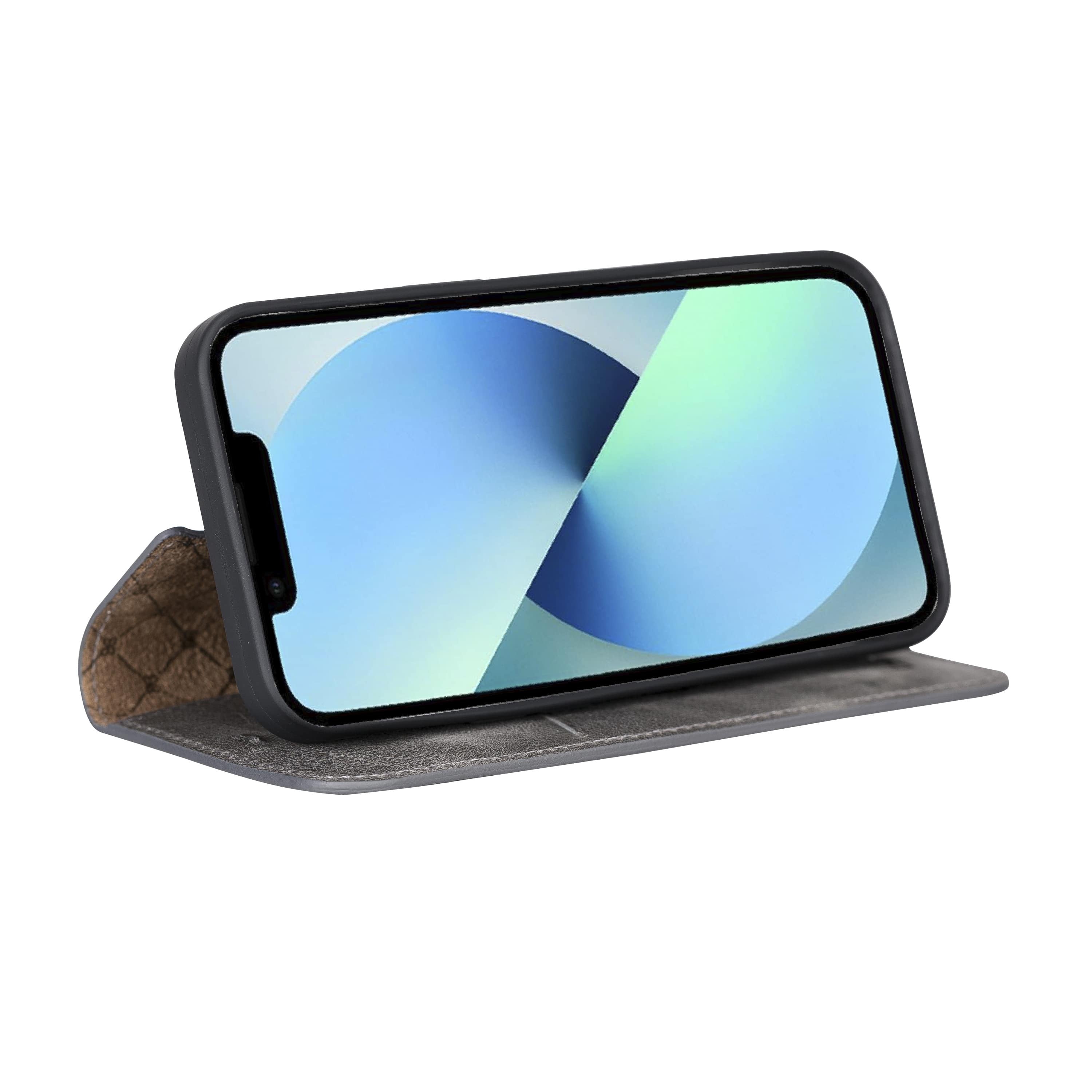 iPhone 13 Pro Max Bouletta Brooks Leder Slim Etui Grau