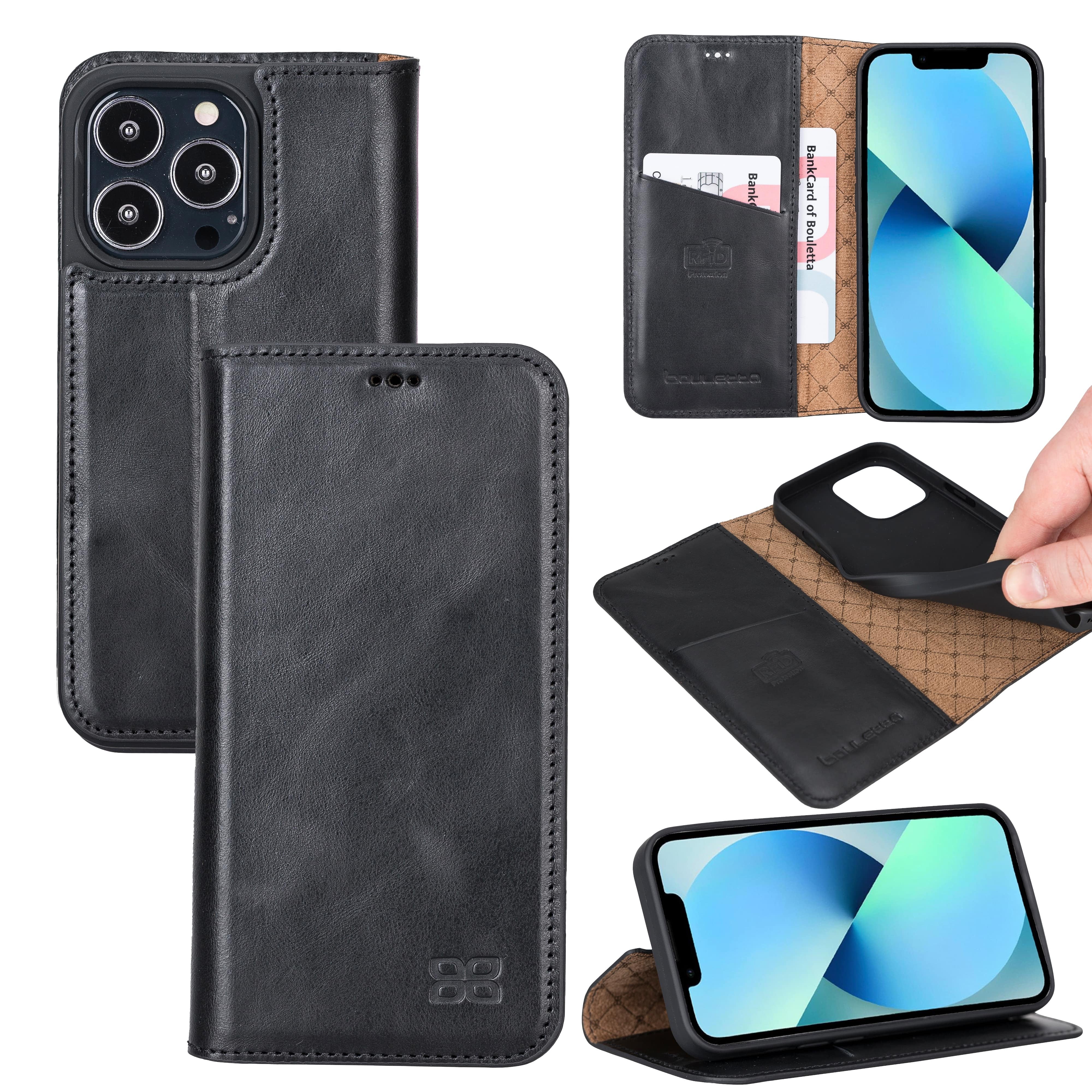 iPhone 13 Pro Max Bouletta Brooks Leder Slim Etui Schwarz