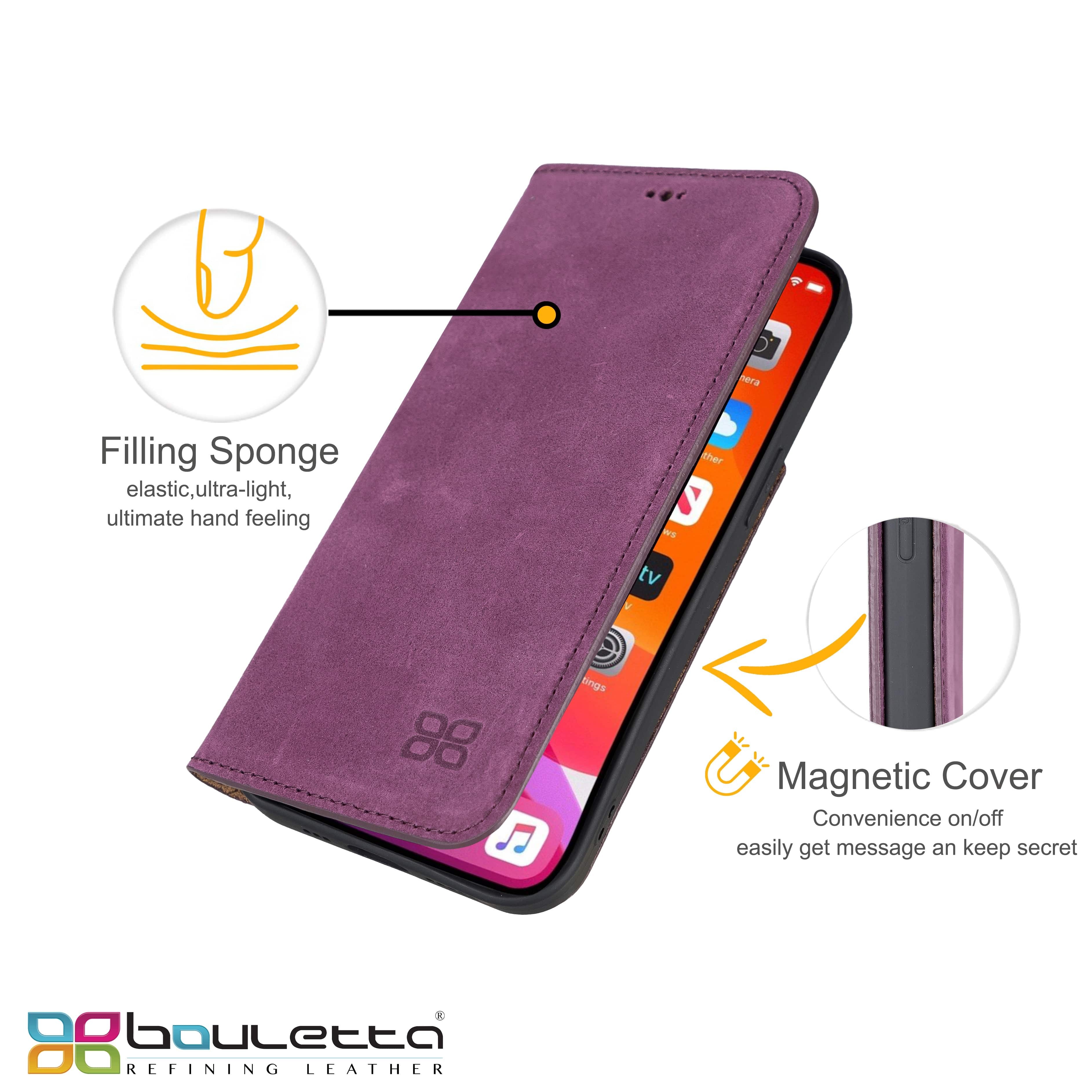 iPhone 13 Pro Max Bouletta Brooks Leder Slim Etui Lila