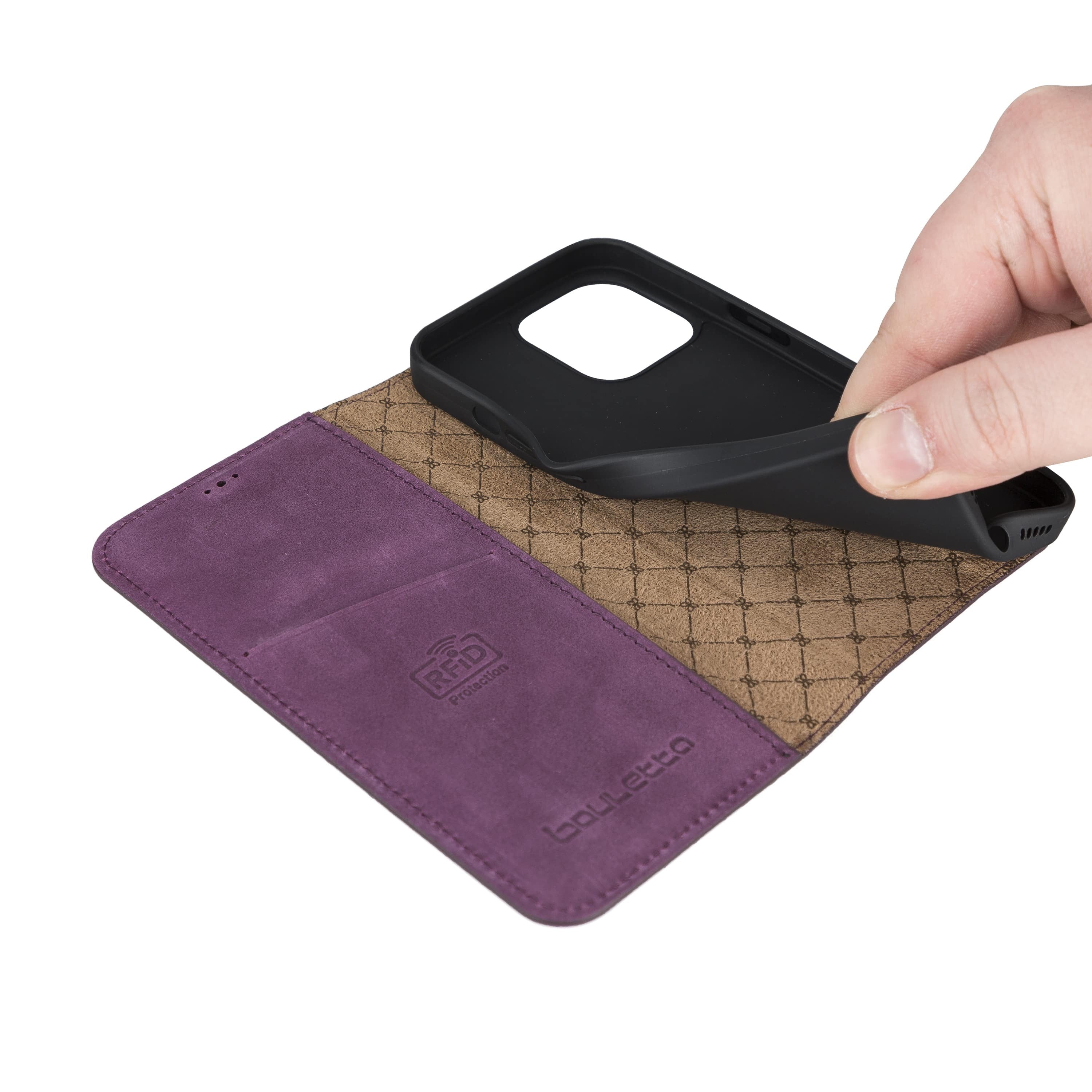 iPhone 13 Pro Max Bouletta Brooks Leder Slim Etui Lila