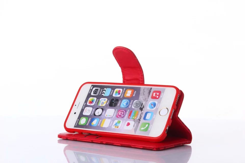 Book Wallet Flip Leder Tasche Hülle mit Kartenfach Rot