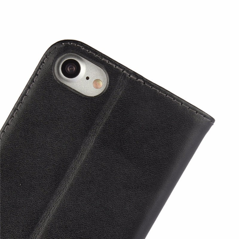 Leder Book Wallet Etui iPhone 7 Schwarz