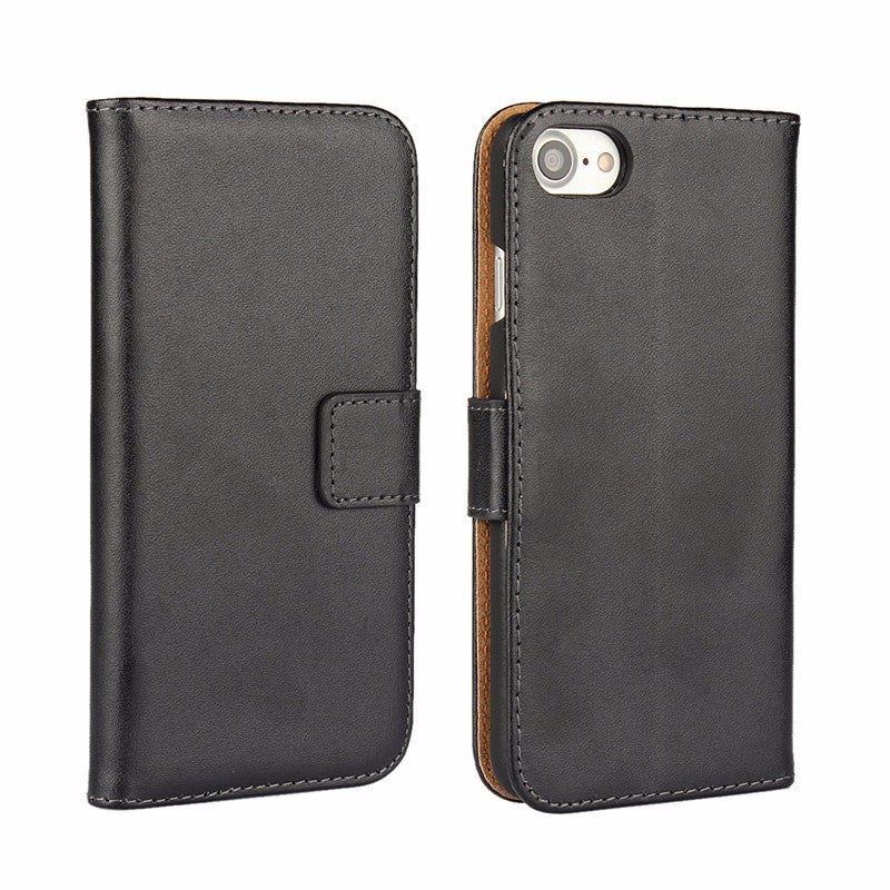 Leder Book Wallet Etui iPhone 7 Schwarz