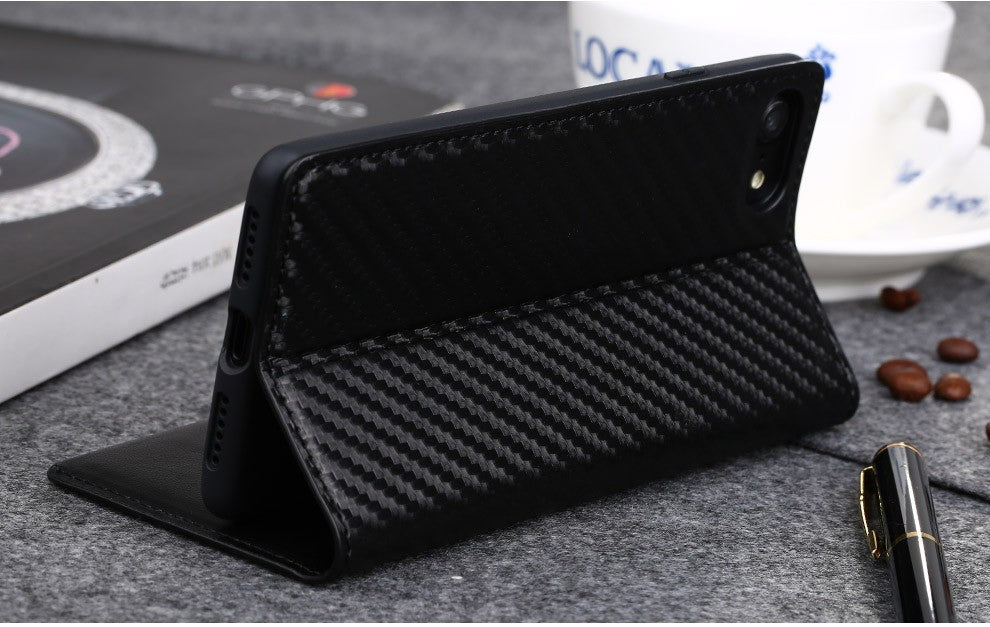 Gewebte Leder Book Hülle iPhone 7 Plus Schwarz