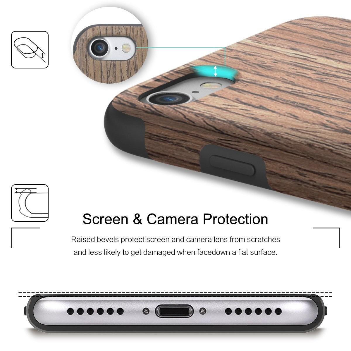 ROCK Holz Cover Hülle für iPhone 7 Black Rose