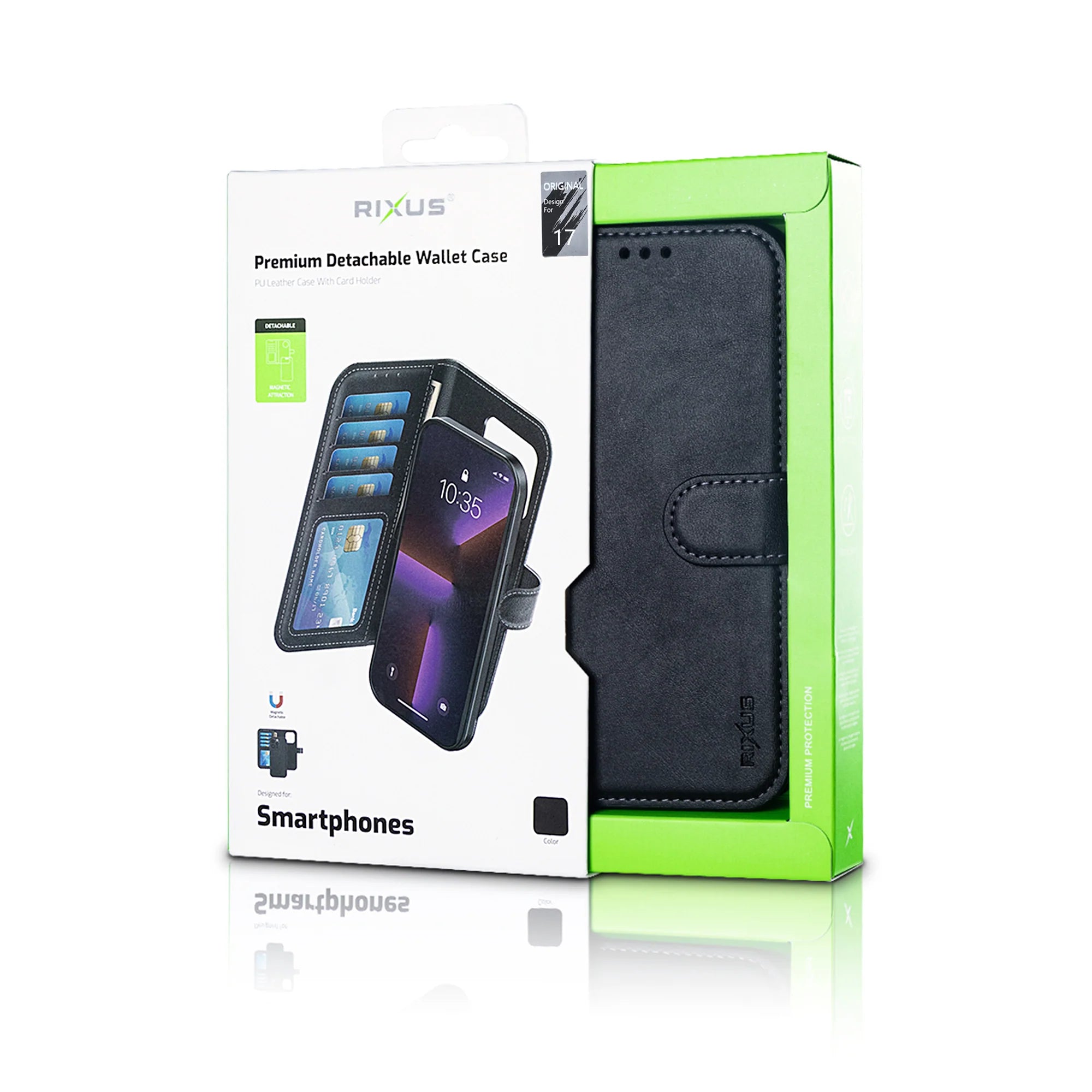 Rixus Duo Magnetische Geldbörse Hülle für iPhone 17 Serie, Schwarz, Premium abnehmbares Wallet Case.