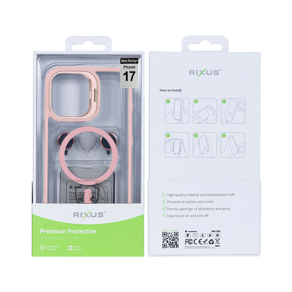 Rixus iPhone 17 Case – MagSafe mit Kamera Glas Schutz Light Pink