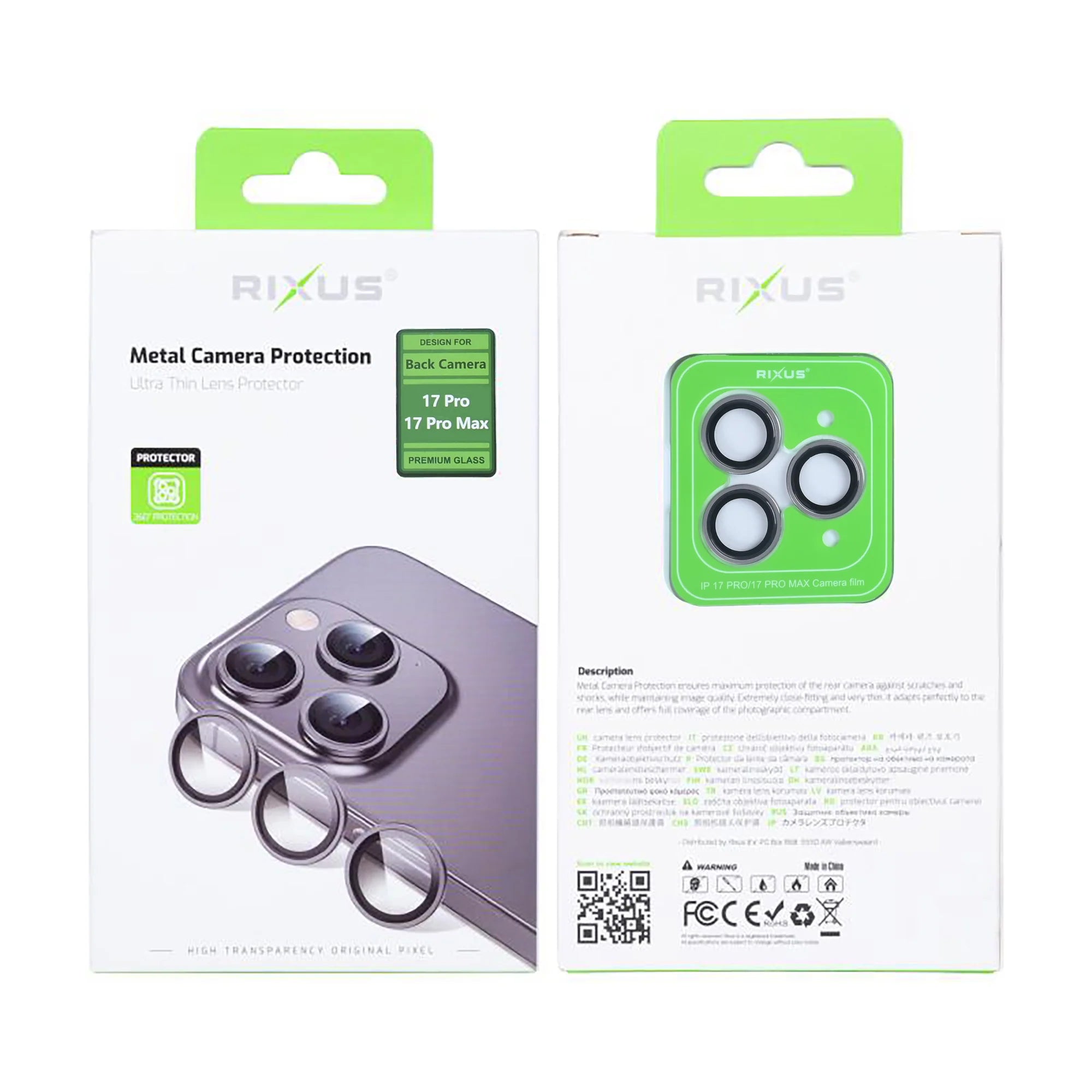 Rixus Metall Kamera Schutz – Tempered Glass für iPhone 17 Pro / 17 Pro Max