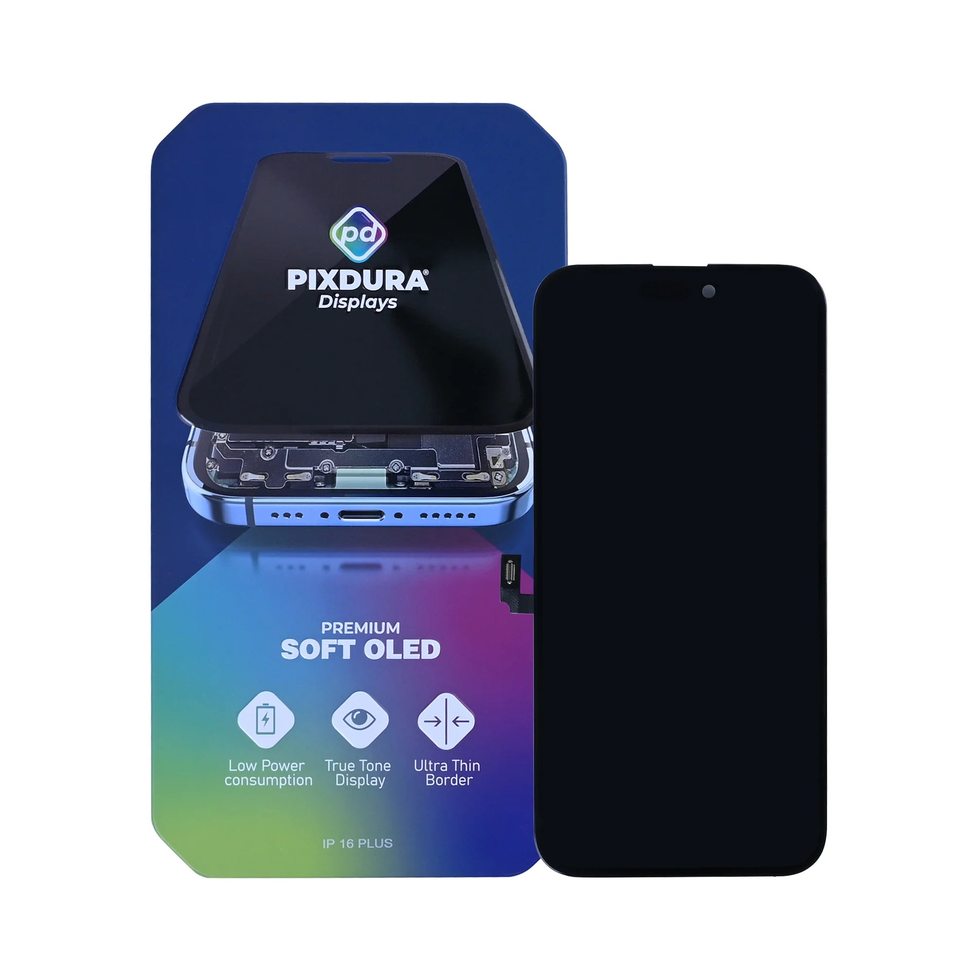 PIXDURA für iPhone 16 Plus Display und Digitizer Soft-OLED Premium (IC abnehmbar)