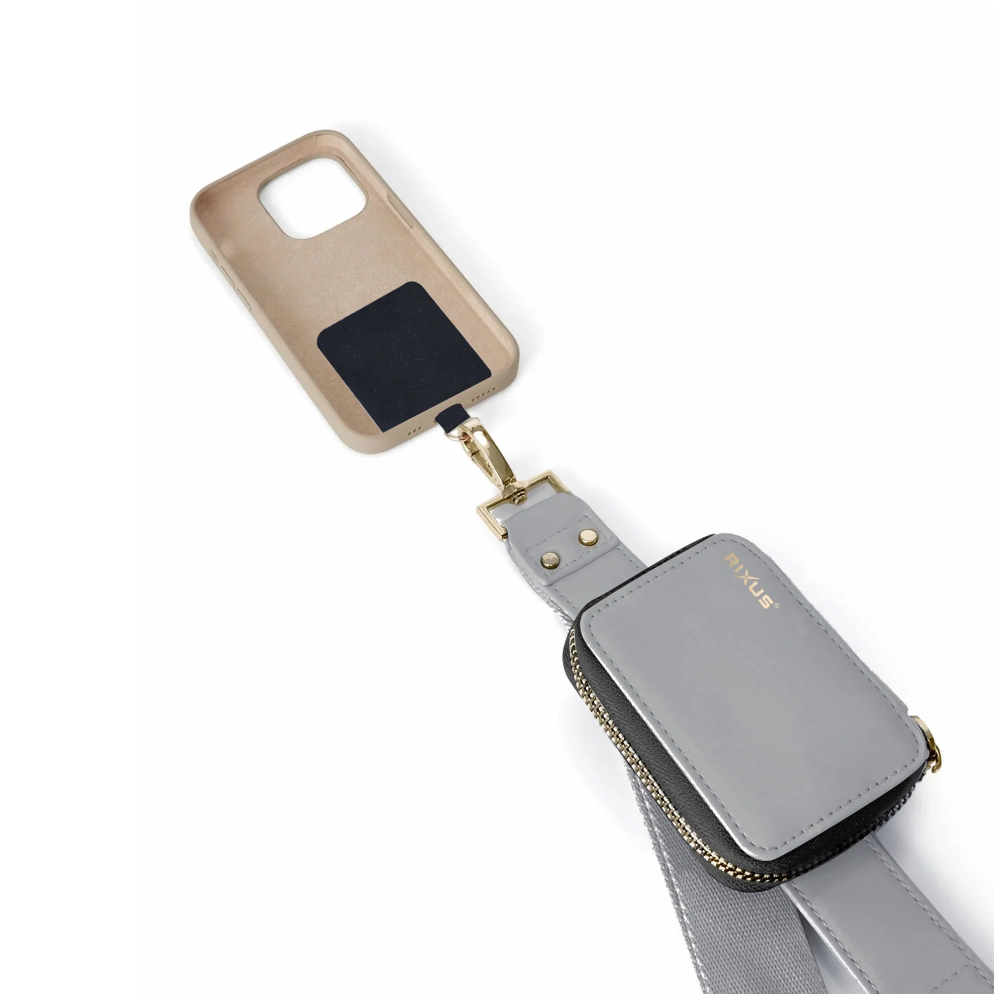 Verstellbares Smartphone Trageband Grau mit Handyhülle und robustem Clip für einfache Handhabung