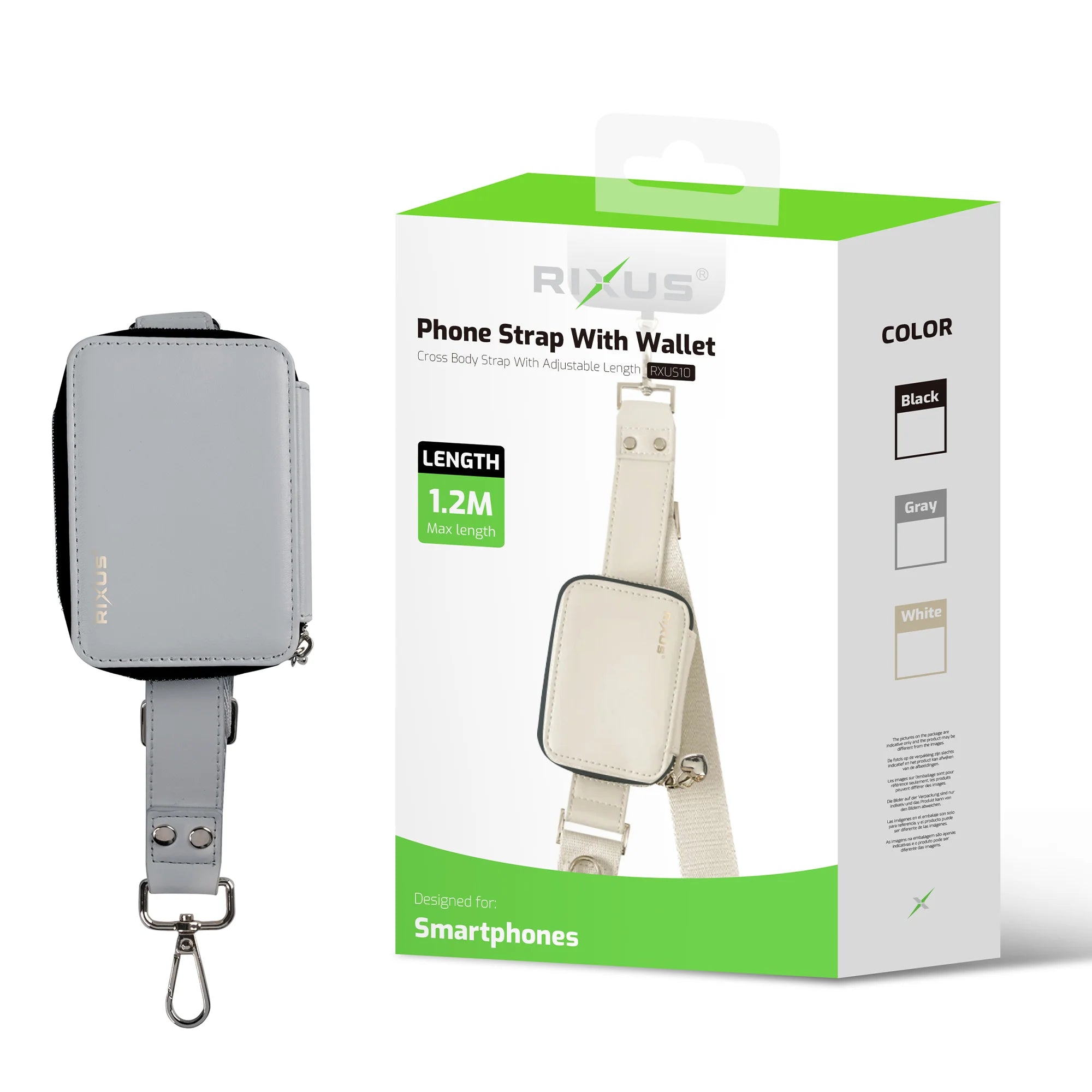 Utility Phone Strap Handyketten mit Wallet in Grau, verstellbares smartphone trageband grau, ideal für Smartphones.