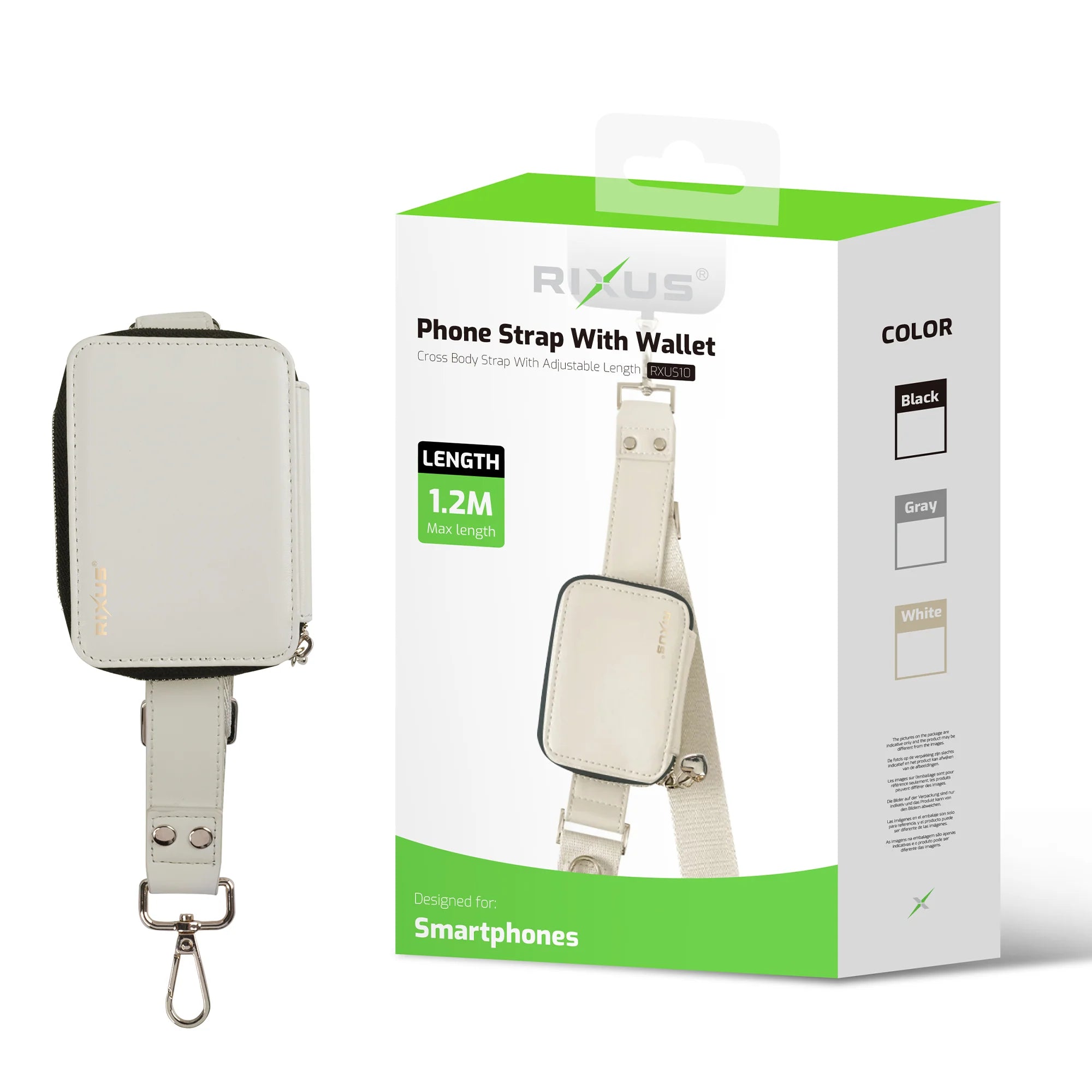 Utility Phone Strap mit Geldbörse in Weiß, ideal für Smartphones und zur Verwendung mit einer magnetischen Handyhalterung.