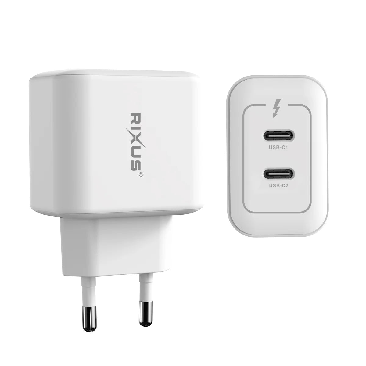 Rixus 45W GaN Dual USB-C Schnellladeadapter – White