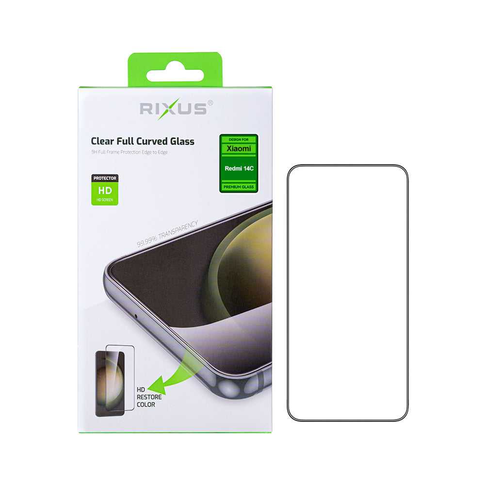 Rixus Clear HD Full Curved Edge Tempered Glass For Xiaomi Redmi 14C