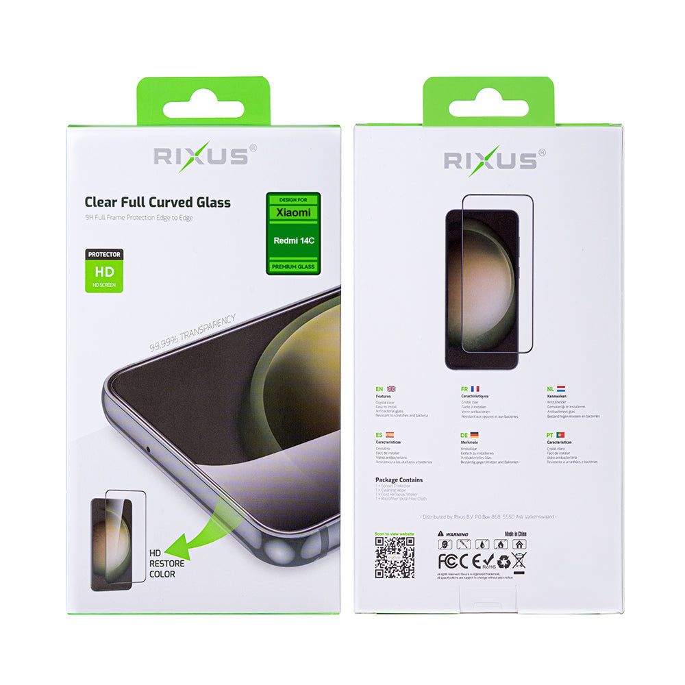 Rixus Clear HD Full Curved Edge Tempered Glass For Xiaomi Redmi 14C