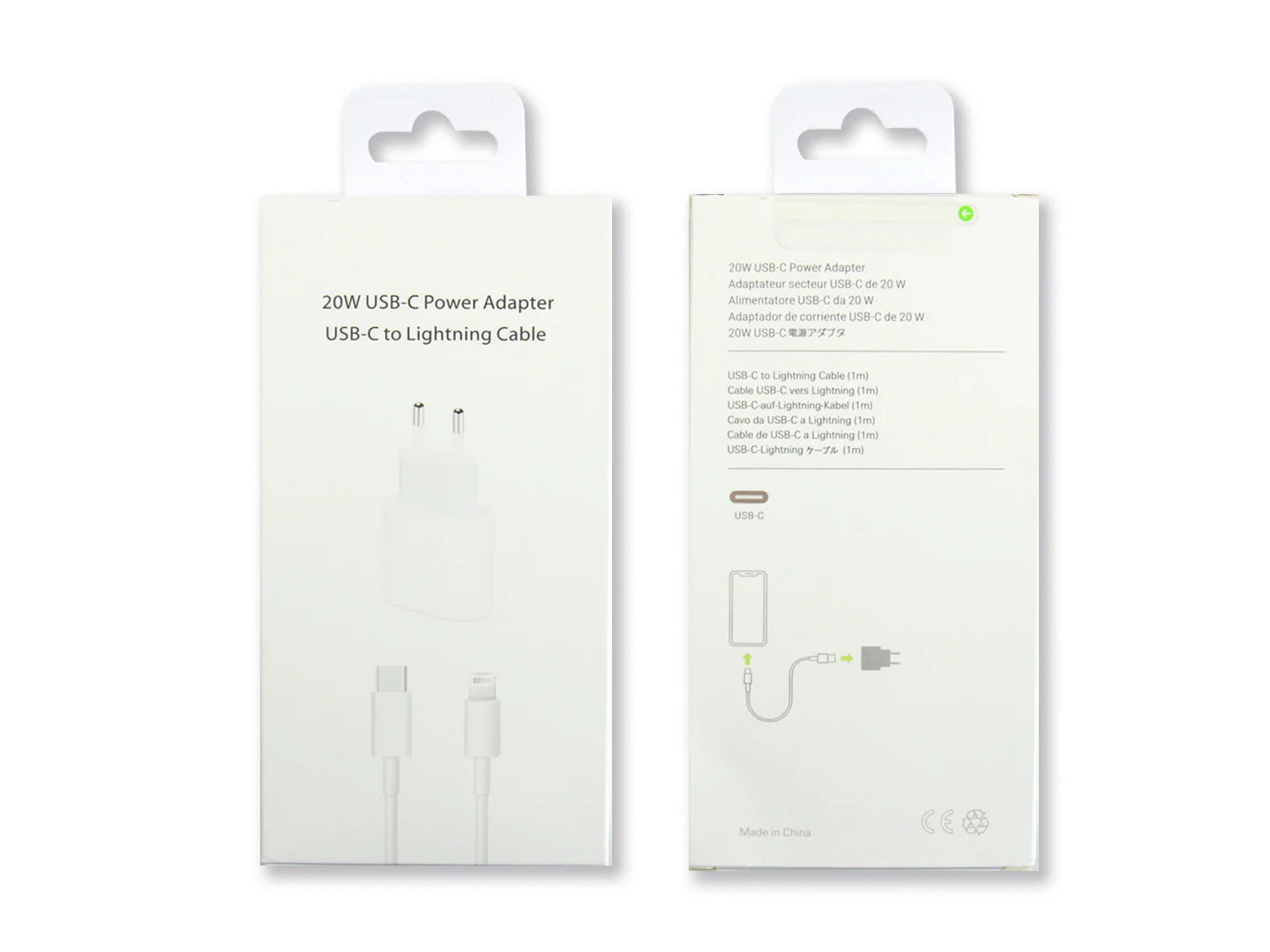 Für Apple 20W USB-C Ladegerät + Lightning Kabel 1m (Kompatibel, Einzelhandelsverpackung) – Weiss