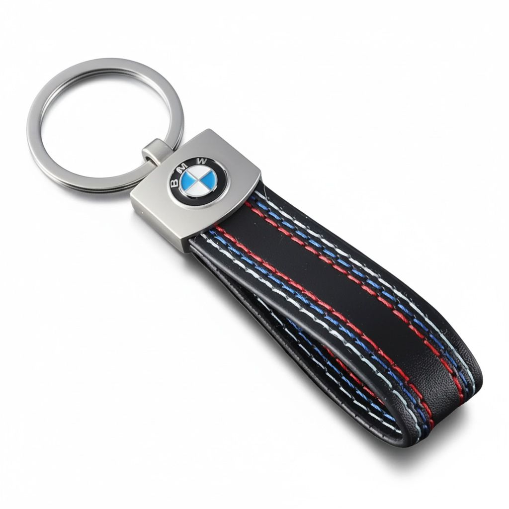 BMW Carbon Optik Schlüsselanhänger Leder Schwarz (Auf Wunsch mit Gravur)