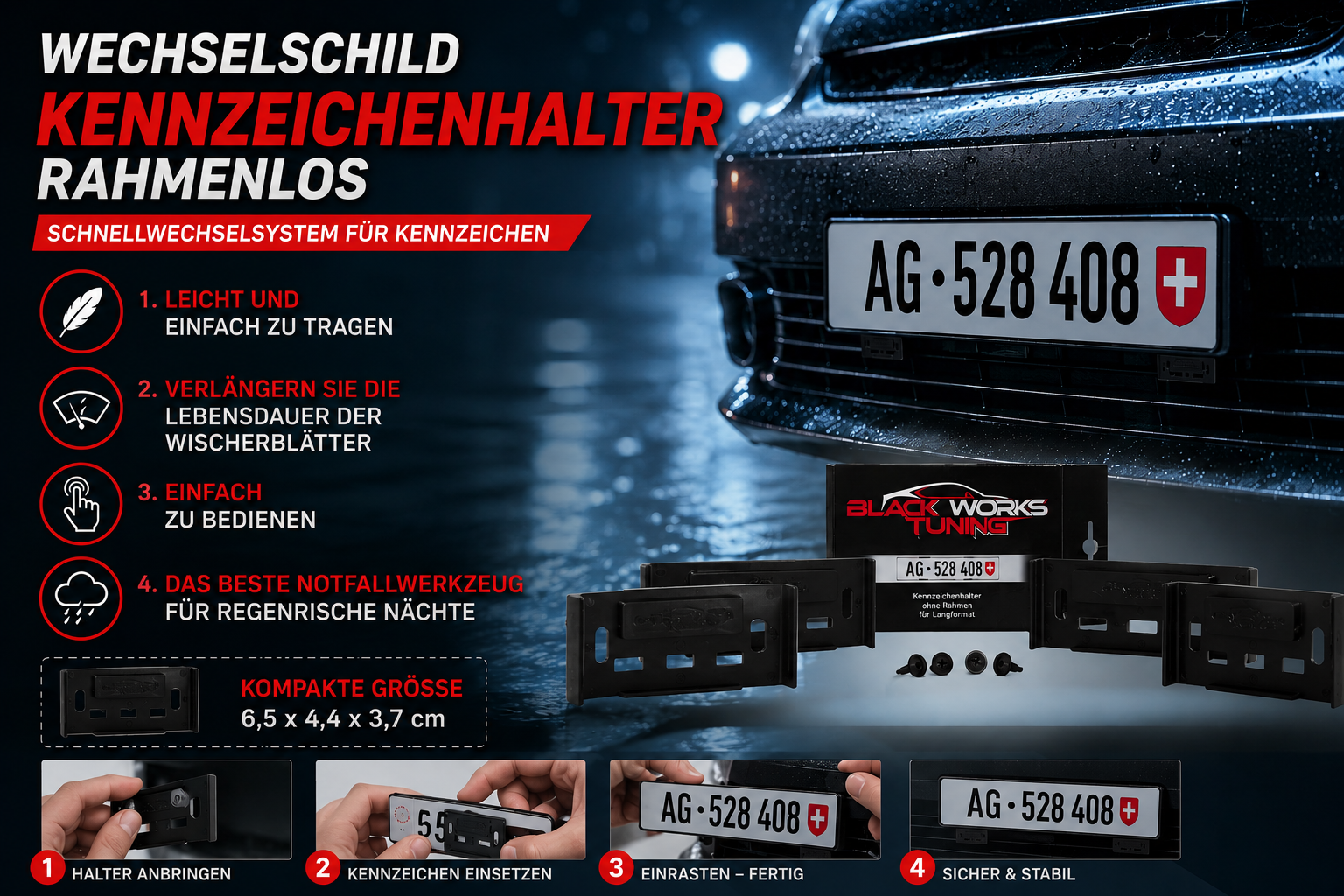 Wechselschild Kennzeichenhalter Rahmenlos