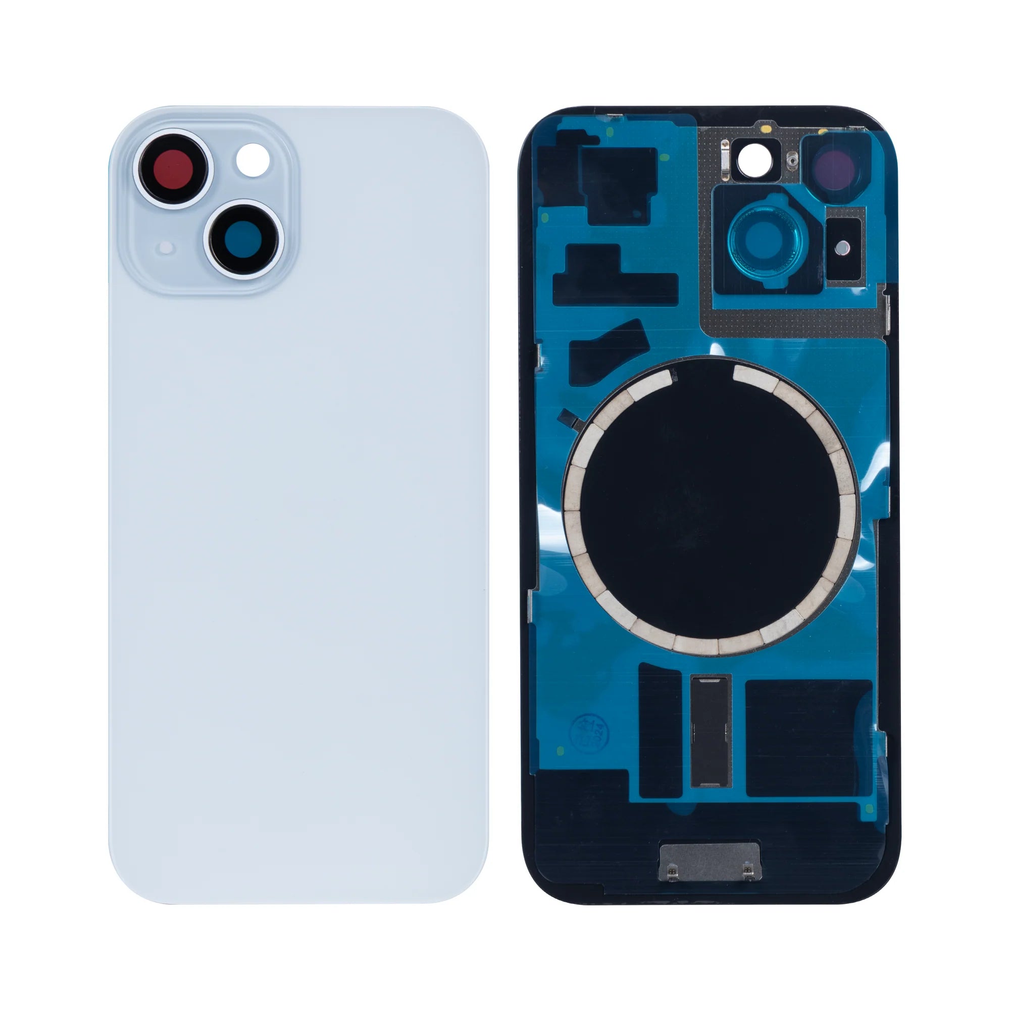 iPhone 15 Plus Extra Glas mit vergrössertem Kamerarahmen – Gelb, Blau, Schwarz, Silber, Rosa, Grün