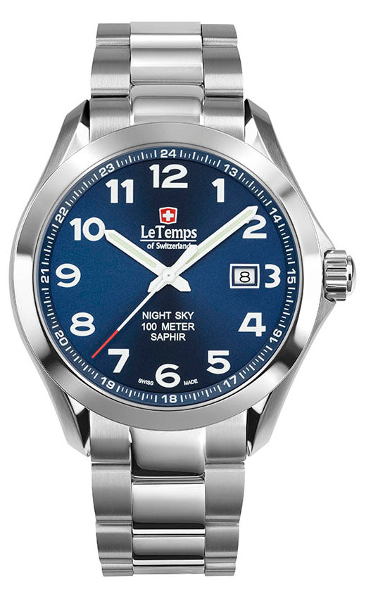 LeTemps SPORT ELEGANCE GENT 43 SAPHIR QUARZ WATCH 100M